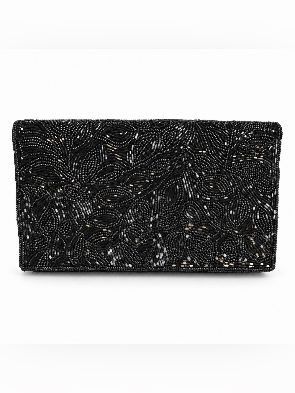 Vintage La Regale Black Beaded Satin Evening Bag Clutch
